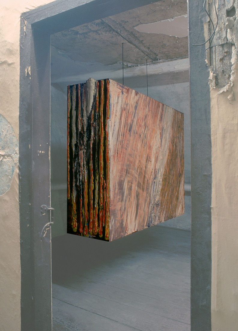 Sylvain Brugier, O. T., Öl- und Acrylfarbe/Silikon auf Leinwand, 145 x 165 x 45 cm, Breite Straße/Halle, 2003