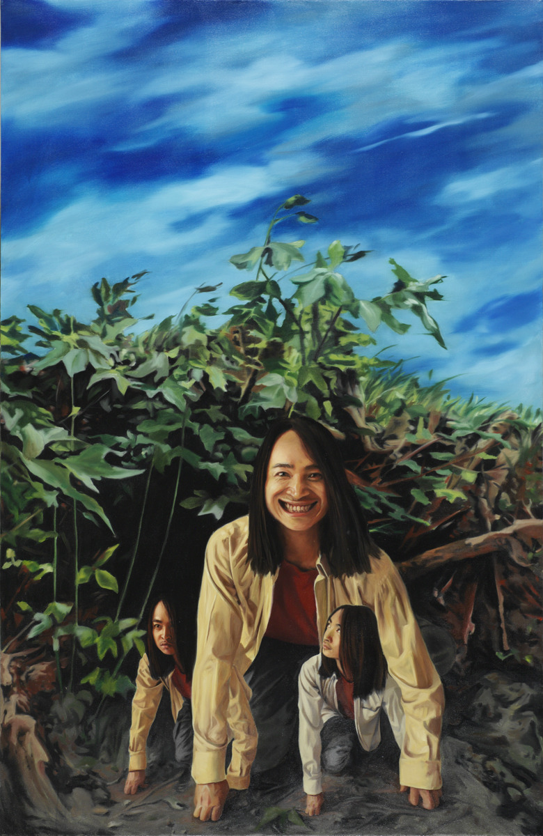 Xuan Huy Nguyen, „Selbstbildnis mit der Natur“, Öl auf Leinwand, 200 x 135 cm, 2003