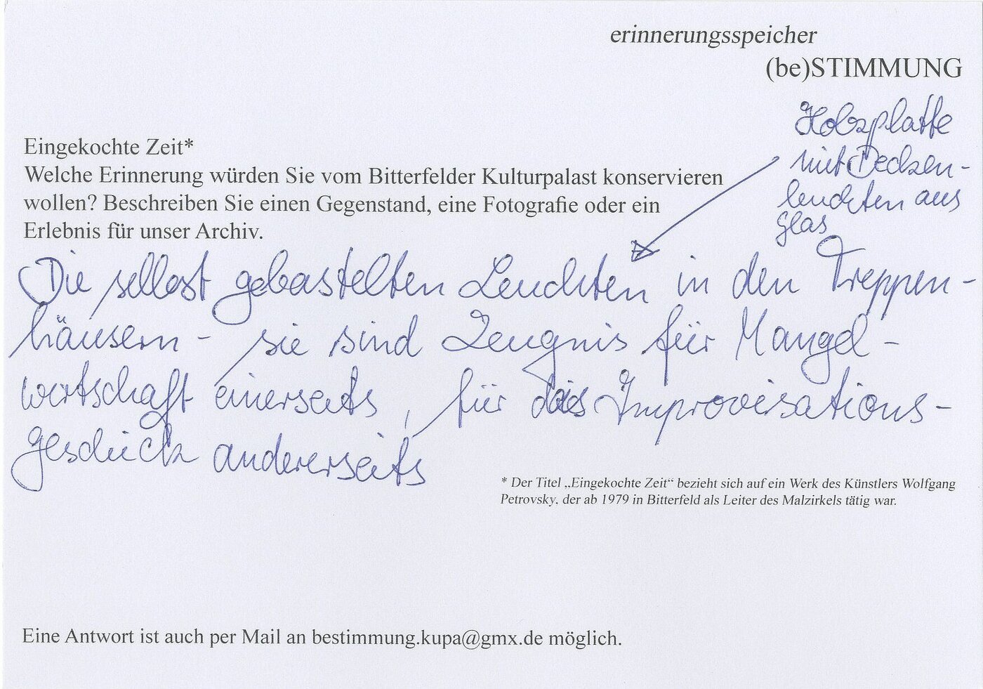 Postkarte, beschrieben mit Erinnerungen der Besucher*innen Ein Tag im Palast, 25.09.2021