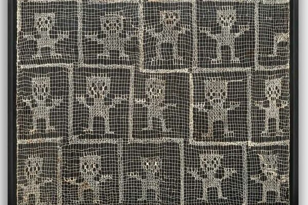 Chancay Culture, Gauze with 14 Figures, circa. 1000 CE, Camelid fibres  Copyright Paul Huyghes Fine Arts